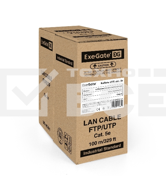 Кабель ExeGate UTP 4 пары кат.5e CCA, 24AWG, бухта 100м, серый, PVC