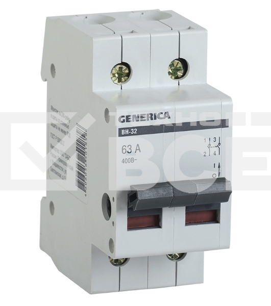 Выключатель нагрузки Iek MNV15-2-063 (мини-рубильник) ВН-32 2Р 63А GENERICA