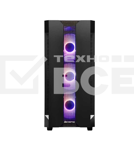 Компьютерный корпус CHIEFTEC HUNTER GS-01B-OP без БП, боковая панель из закаленного стекла, 3xARGB LED 120мм вентилятора спереди, 1xARGB LED 120мм вентилятор сзади, черный, ATX