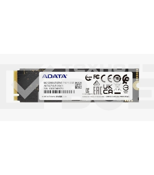 Накопитель SSD ADATA LEGEND 710, 512Gb, PCIe 3.0 x4, M.2 2280, NVMe, R/W 2400/1600, с радиатором
