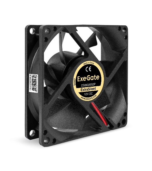 Вентилятор 12В DC ExeGate ExtraSilent ES08025S2P (80x80x25 мм, Sleeve bearing (подшипник скольжения), 2pin, 1900RPM, 20dBA)