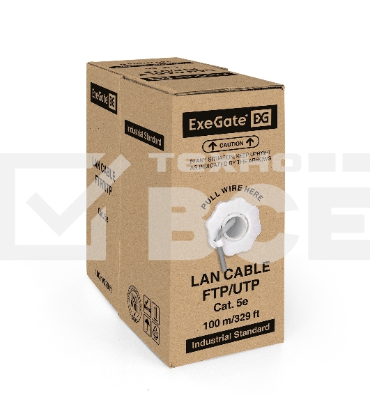 Кабель ExeGate UTP 4 пары кат.5e CCA, 24AWG, бухта 100м, серый, PVC