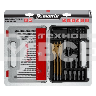 Набор сверл Matrix комб.,мет.1-6мм,бет.3-8мм,дер.3-8мм, перки,бит.30шт,адап.,голов.8шт,71пр., PRO