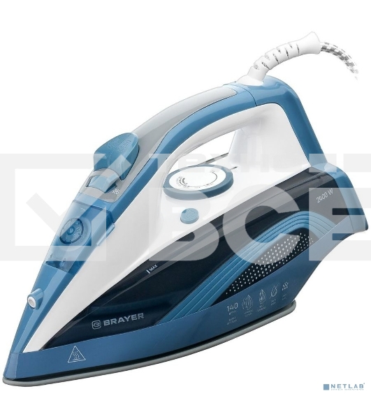 Утюг BRAYER 4002BR, 2400 Вт, керамич, Пар 140 г/м антикапля, разбрыз, резер 360мл, самоотчис,