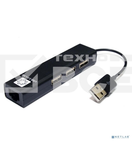 Кабель-адаптер 5bites UA2-45-06BKUSB2.0 / 3*USB2.0 / RJ45 100MB / BLACK