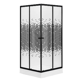 Душевой уголок BAU Stil квадратный с поддоном 90x90х195, прозрачное закаленное стекло с черным рисун