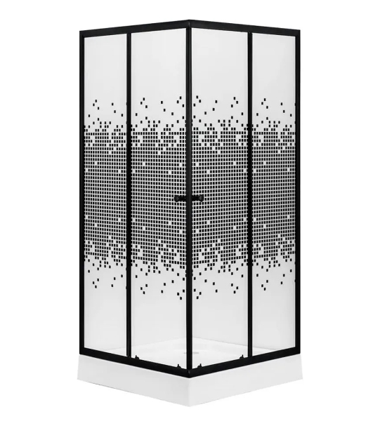 Душевой уголок BAU Stil квадратный с поддоном 90x90х195, прозрачное закаленное стекло с черным рисун