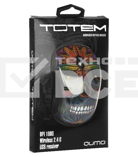 Мышь беспроводная Qumo Office M41 Totem черный, 1600 dpi, радиоканал, USB, кнопки - 4