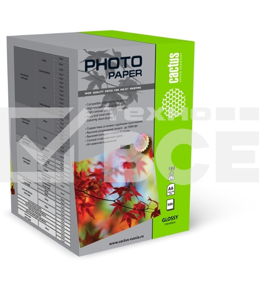 Фотобумага Cactus CS-GA6180500 глянцевая A6 180 г/м2 500 листов