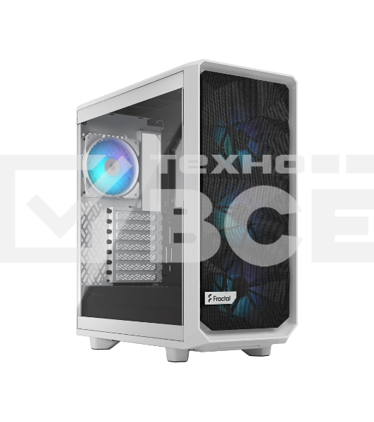 Корпус ПК без блока питания Fractal Design Meshify 2 Compact RGB TG Light Tint, Midi-Tower, 4x120mm RGB, 2xUSB-A 3.2 + 1xUSB 3.2 Type-C ATX, mATX, mITX White