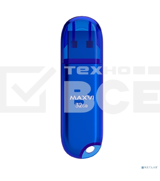 Флешка USB Maxvi P1 32Gb USB 2.0 blue, монолит с колпачком, ABS пластик