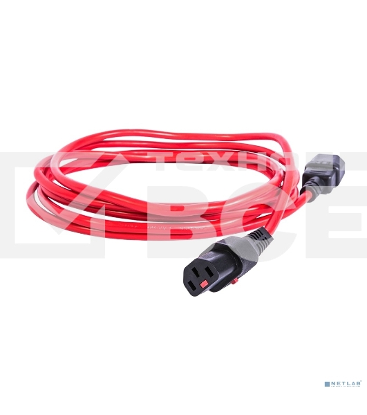 Шнур питания с фиксатором REM IEC 60320 C13/IEC 60320 C14, 10 А/250 В (3 * 1,0), длина 1,8 м, красный R-10-Cord-C13-C14-1.8-Red