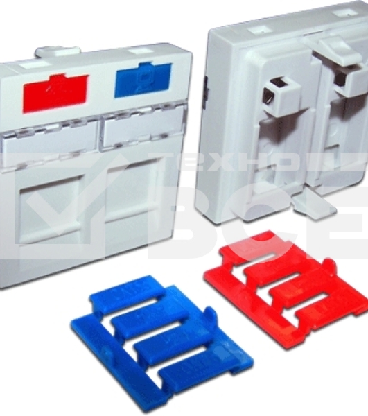 Вставка 45x45 на 2 кейстоуна, со шторкой, маркировкой и иконками, белая