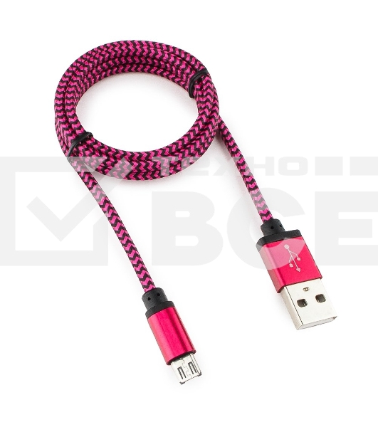 Кабель Gembird USB 2.0 Cablexpert CC-mUSB2pe1m, AM/microBM 5P, 1м, нейлоновая оплетка, алюминиевые разъемы, фиолетовый, пакет