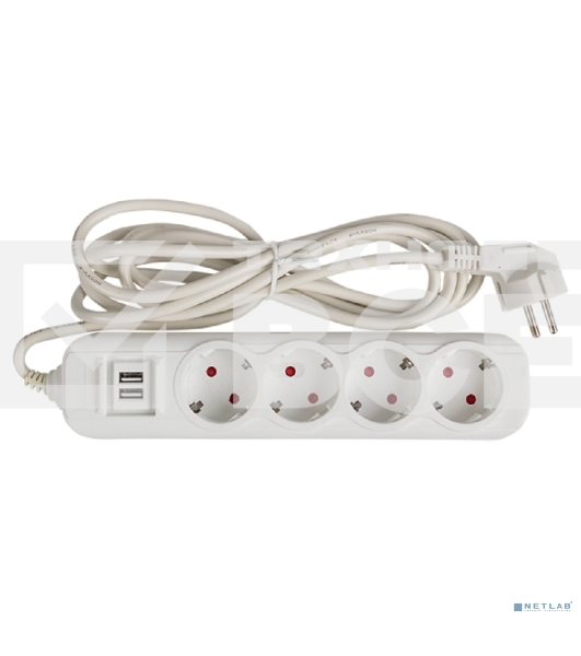 Удлинитель EKF UBA16-2USB-4-05i Удлинитель 'Эксперт' 4 гнезда 5 метров 16А/3,5 кВт с 2 USB 2,1А ПВС 3х1