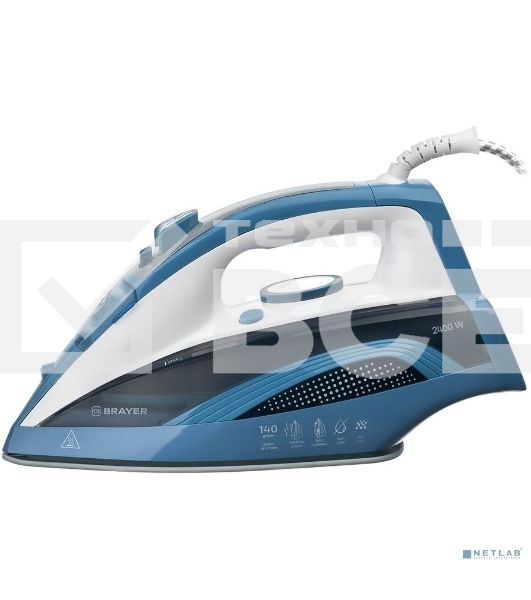 Утюг BRAYER 4002BR, 2400 Вт, керамич, Пар 140 г/м антикапля, разбрыз, резер 360мл, самоотчис,