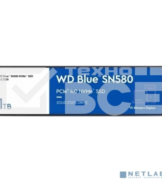 Накопитель SSD WD 1Tb Blue SN580 NVMe, M.2(22x80mm), NVMe, PCIe 3.0 x4, 3D TLC, R/W 3500/3000MB/s, IOPs 460 000/45 600TBW