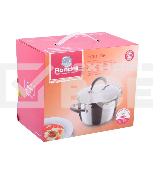 Кастрюля Rondell RDS-023 с\кр 18 см, (2,3л) Flamme (нерж.сталь 18/10,ручки из нерж.стали со вставкой силикон)