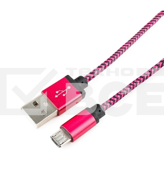 Кабель Gembird USB 2.0 Cablexpert CC-mUSB2pe1m, AM/microBM 5P, 1м, нейлоновая оплетка, алюминиевые разъемы, фиолетовый, пакет