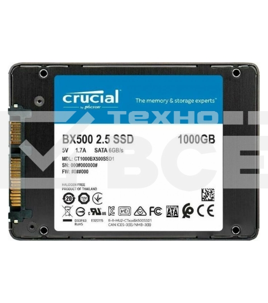 Накопитель SSD Crucial BX500, 1Tb, SATA III, 2.5
