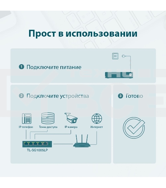 Коммутатор TP-Link 5-Port Gigabit Unmanaged Switch with 4-Port PoE+, metal case, desktop mount, PoE budget 40W.