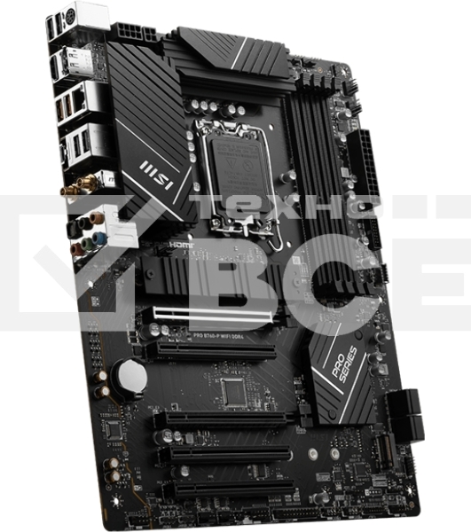 Материнская плата MSI PRO B760-P WIFI DDR4, LGA 1700, Intel B760, 4xDDR4, 4xSATA, 2xM.2, 1xPCIe 4.0 x16, 1xPCIe 4.0 x4, 3xPCIe 3.0 x1, 1xHDMI, 1xDP, 1xRJ45 2.5Gb, Wi-Fi 6E, Bluetooth 5.3, 1xUSB-C 3.2 Gen 2, 2xUSB-A 3.2 Gen 2, 4xUSB-A 2.0, 5x3.5мм, TOSLINK
