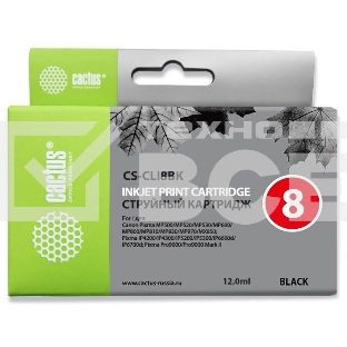 Картридж струйный Cactus CS-CLI8BK черный (12 мл) для Canon Pixma iP4200, iP5200, MP500, MP800, iP4300, iP5300, MP800, MP830, MP530, MP600, MP810, MP470, MX850, iP6600D, iP6700D, MP970, Pro9000, Pro9000 Mark II