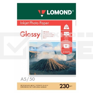 Фотобумага LOMOND Одностороняя Глянцевая, 230г/м2, A5(21x15)/50л.