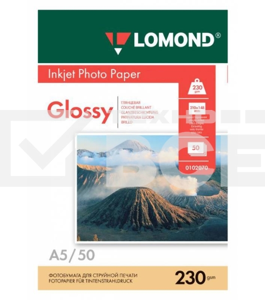 Фотобумага LOMOND Одностороняя Глянцевая, 230г/м2, A5(21x15)/50л.