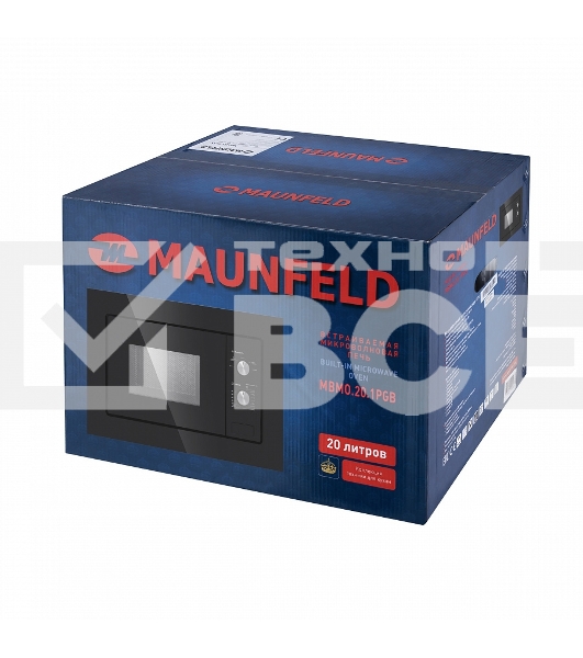 Микроволновая печь встраиваемая Maunfeld MBMO.20.1PGB черный, 20 л, 800 Вт, переключатели - поворотный механизм
