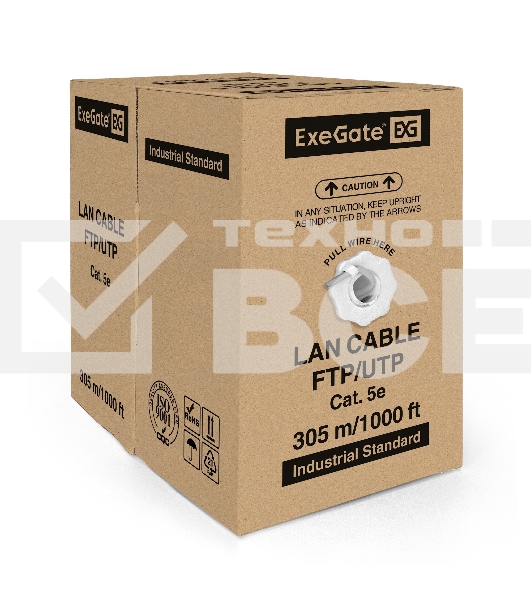 Кабель ExeGate UTP 4 пары кат.5e CCA, 25AWG, бухта 305м, серый, PVC