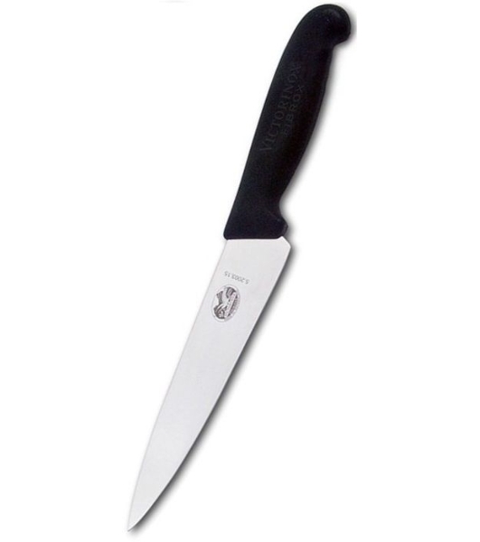 Нож кухонный Victorinox Fibrox (5.2003.15) стальной разделочный лезв.150мм прямая заточка черный блистер