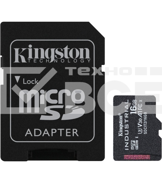 Флеш карта microSDHC 16Gb Class10 Kingston <SDCIT2/16Gb> Industrial Temperature Class UHS-I, адаптер в комплекте