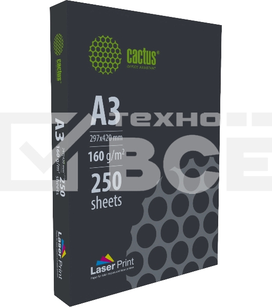 Бумага Cactus CS-LPA3160250 A3/160г/м2/250л./белый CIE170% для лазерной печати