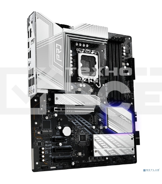 Материнская плата ASRock Z890 PRO RS, LGA1851, Intel Z890, 4xDDR5, 4xSATA, 4xM.2, 1xPCIe 5.0 x16, 2xThunderbolt 4, 1xUSB-A 3.2 Gen 2, 6xUSB-A 3.2 Gen 1, 4xUSB 2.0, 1xHDMI, 1xDP, 1x2.5Gb LAN, 3x3.5 мм, 7.1, ATX