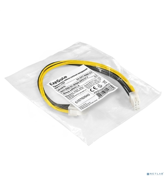 Удлинитель кабеля питания материнской платы +12V ExeGate EX-EXT-8M8F-0.3 (8pin EPS12V M/8pin EPS12V F, 0,3м)