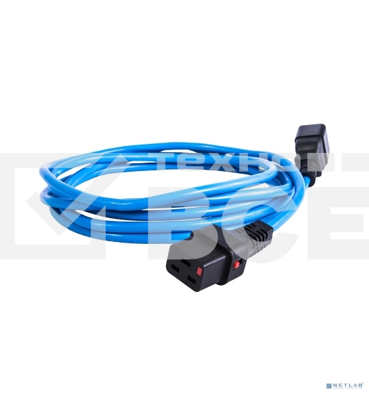 Шнур питания с фиксатором REM IEC 60320 C19/IEC 60320 C20, 16 А/250 В (3 x 1,5), длина 1,8 м, синий R-16-Cord-C19-C20-1.8-Blue