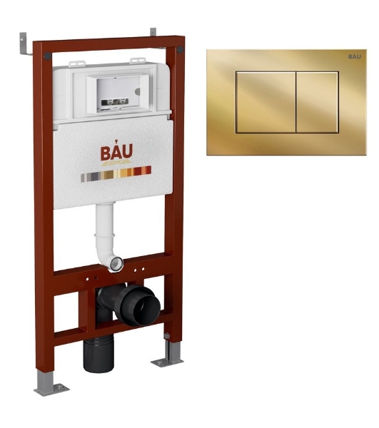 Инсталляция BAU PRO для подвесного унитаза, клавиша смыва BAU Stil, золото