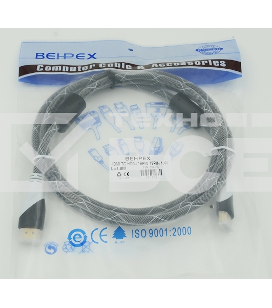 Кабель HDMI Ver.1.4 черный jack HDMI(19pin)/HDMI(19pin) 1.8м феррит.кольца позолоченные контакты