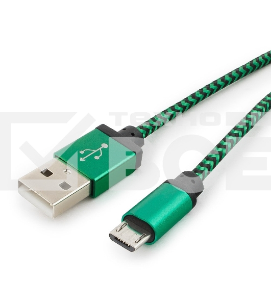 Кабель Gembird  USB 2.0 Cablexpert CC-mUSB2gn1m, AM/microBM 5P, 1м, нейлоновая оплетка, алюминиевые разъемы, зеленый, пакет