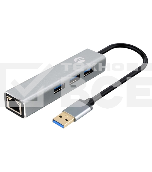 Переходник VCOM USB 3.0 -->RJ-45 1000Mbps+3 USB3.0, Aluminum Shell, 0.2м <DH312A>