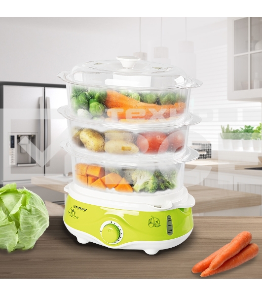 Пароварка электрическая Endever Vita-171, белый/зеленый, мощность 1000 Вт, объем 11 л