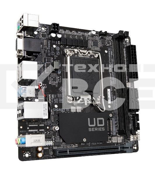Материнская плата Gigabyte H610I, LGA 1700, Intel H610, 2xDDR5, 4xSATA, 1xM.2, 1xPCIe 4.0 x16, 1xHDMI, 1xVGA, 2xDP, 1x 1Gb LAN, 2xUSB-A 3.2 Gen 1, 4xUSB-A 2.0, 3x 3.5 мм, 7.1, Mini-ITX