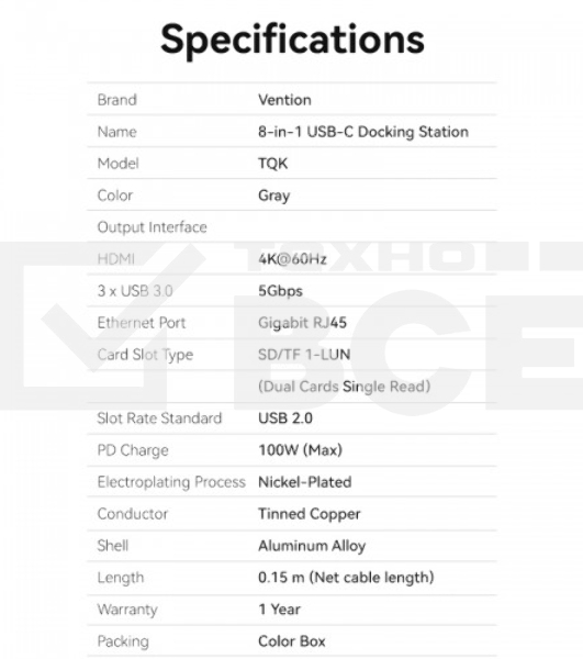 Мультифункциональный хаб Vention USB Type C 8 в 1