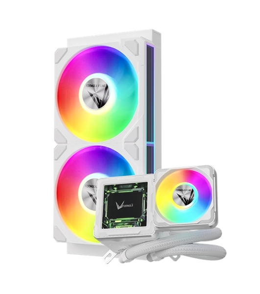 Система жидкостного охлаждения Formula V Line Cryo Wing Digi 240 WH, 240мм, LCD 2.73', 2x120мм, ARGB fans, LGA115X/1200/1700/1851/1366/2011/2066, AM3/AM4/AM5/Ryzen3/Ryzen5/Ryzen7/Threadripper/RT4