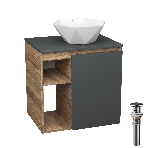 Тумба Bau Dream Blackwood 60 правая, графит, раковина BAU Crystal 40х40, выпуск клик клак, черный, фото 1