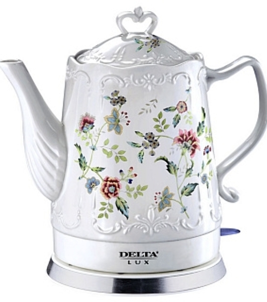 Чайник Delta LUX DL-1239 корпус из фарфора ''Цветы'' : 1500 Вт, 1,5л (6)