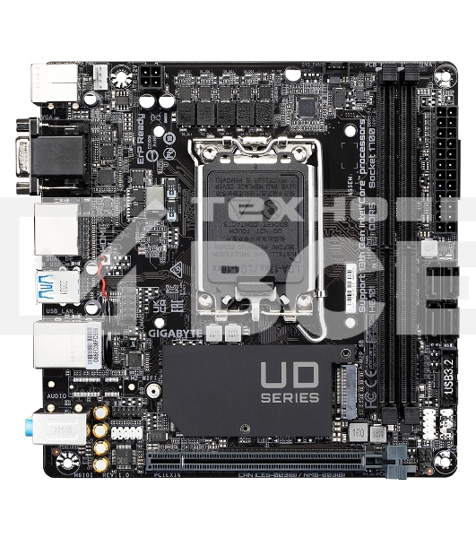 Материнская плата Gigabyte H610I, LGA 1700, Intel H610, 2xDDR5, 4xSATA, 1xM.2, 1xPCIe 4.0 x16, 1xHDMI, 1xVGA, 2xDP, 1x 1Gb LAN, 2xUSB-A 3.2 Gen 1, 4xUSB-A 2.0, 3x 3.5 мм, 7.1, Mini-ITX