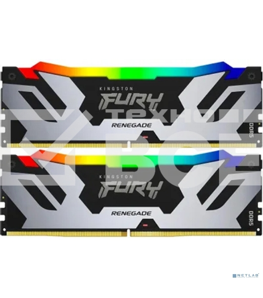 Оперативная память Kingston Fury Renegade, DDR5, 32GB (2x16GB), 6800MHz, CL36, DIMM, с радиатором, RGB, серебристый