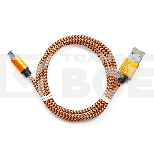 Кабель Gembird USB 2.0 Cablexpert CC-mUSB2oe1m, AM/microBM 5P, 1м, нейлоновая оплетка, алюминиевые разъемы, оранжевый, пакет